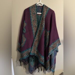 Purple and Teal Paisley Open front cardigan Shawl